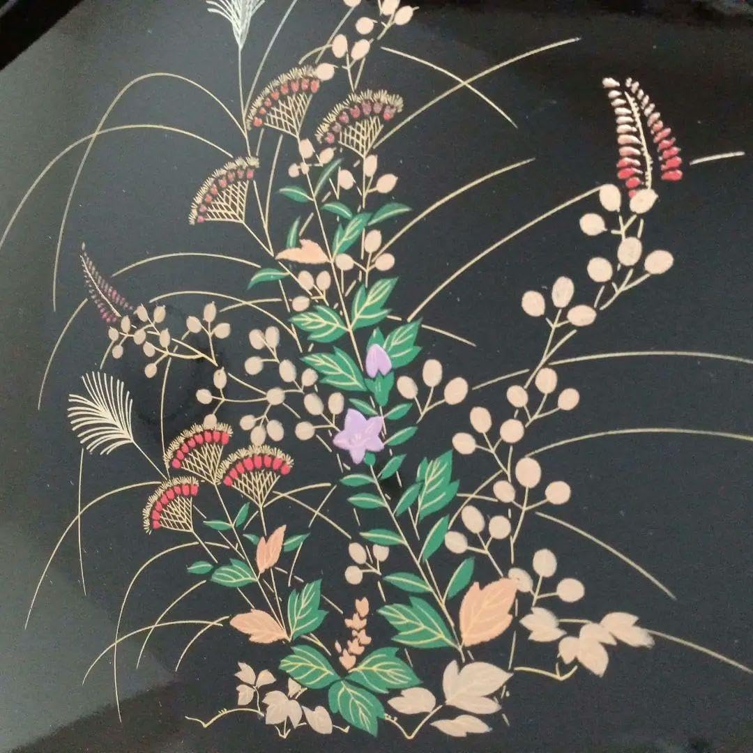 長角盆 漆塗り 和盆 草花金彩模様 長盆 角盆 木製漆器